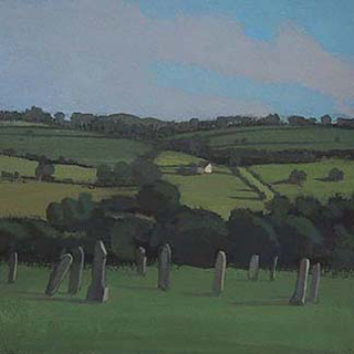 View from St. Andrews, Narberth, Wales (4.75" x 4.75") Gouache 2005