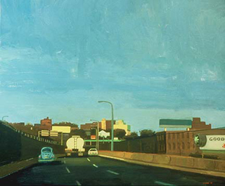 North on the Boulevard (30″ x 36″) oil on wood 1989