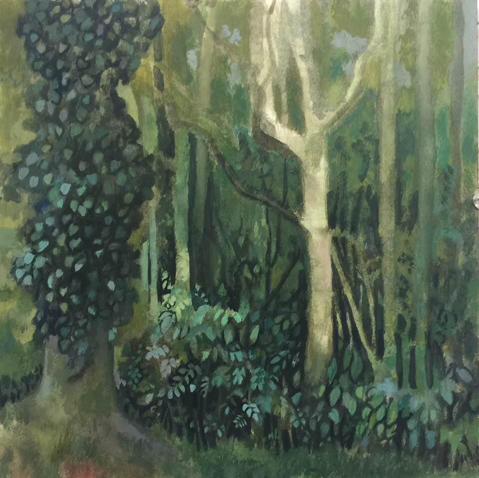 Edge of the Woods II, (14" x 14"), gouache & watercolor,  2020