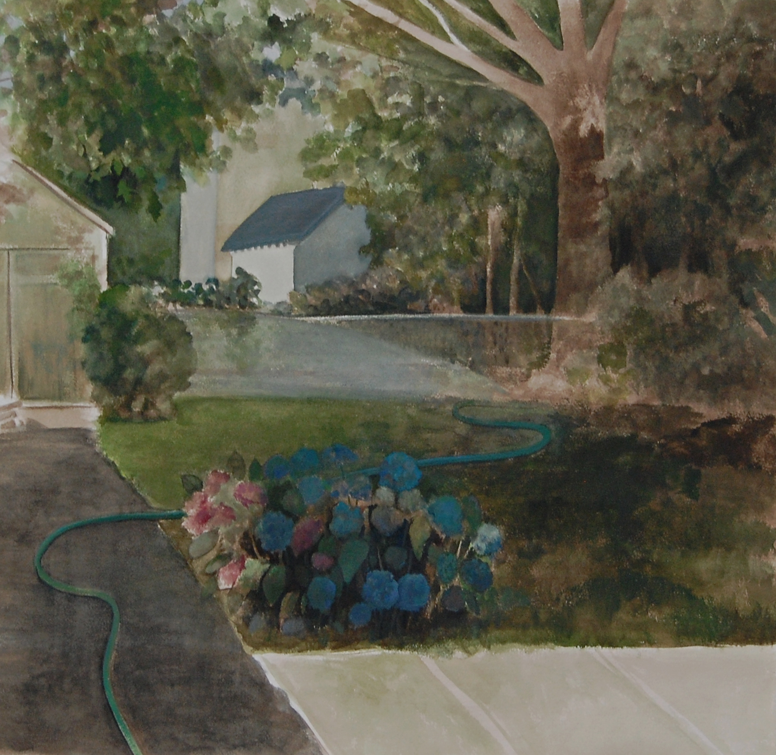Summer – large watercolor / backyard painting – Oxford Road, 2014